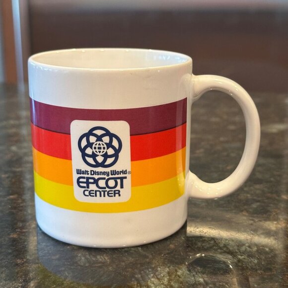 1982 Disney EPCOT Center Mug Japan Rainbow Stripes Retro Logo Vintage Coffee Cup - Picture 5 of 15